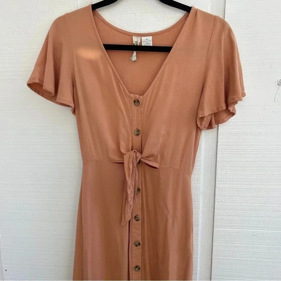 Cottagecore Women’s Tie Front Button Down Fit & Flare Flutter Sleeve Midi Dress - Picture 4 of 6